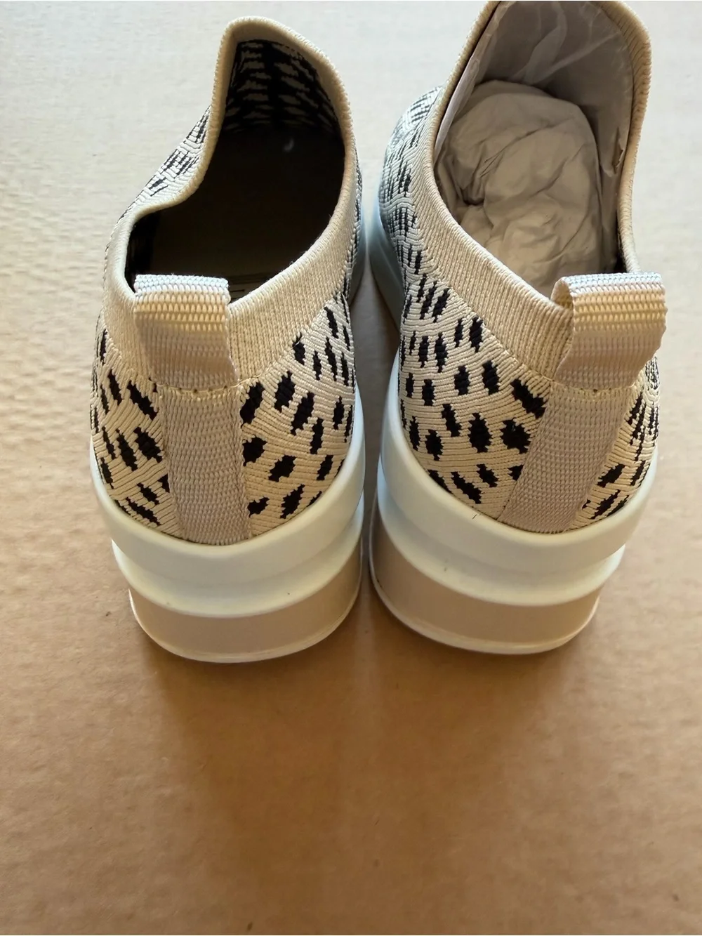 Gianni Bini Cream Slip-On Knit Wedge Sneakers with Black Spot Print - Picture 2 of 5